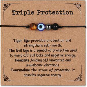 Triple Threat Protection Evil Eye Crystal Bracelet - Adjustable Healing Jewelry